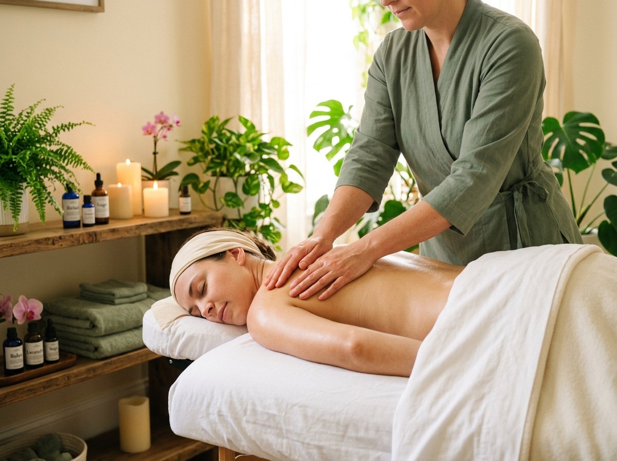 Sessão de massagem relaxante com ambiente acolhedor